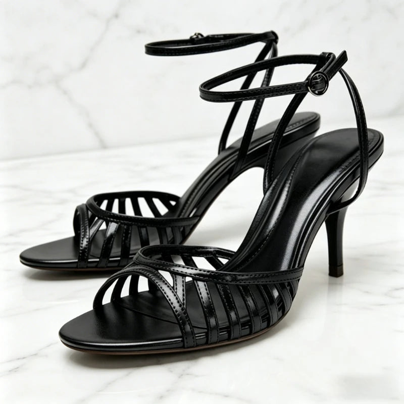 Cutout Narrow Band Peep Toe Ankle Strap Buckle Heeled Sandals Women Sexy High Stiletto Heels for Ladies Elegant Women's Shoes