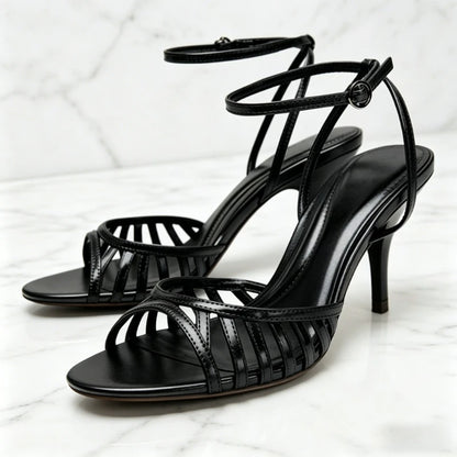 Cutout Narrow Band Peep Toe Ankle Strap Buckle Heeled Sandals Women Sexy High Stiletto Heels for Ladies Elegant Women's Shoes