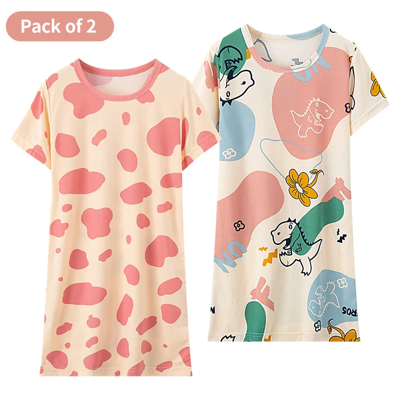 1/2 Pcs Children's Sweet And Lovely Dress Girl Casual And Comfortable Joker Round Neck Knee Skirt Sister Princess Home Dress