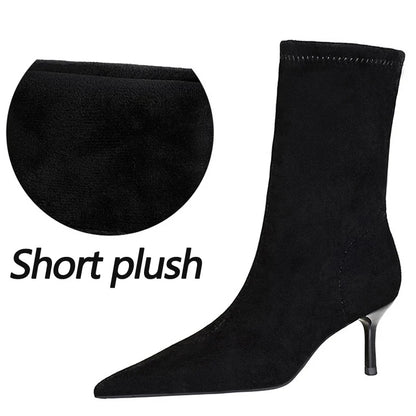 BIGTREE Shoes Suede Women's Ankle Boots Stiletto Heels Women 5.5 cm Sharp Pointed Women's Boots Fashion Short Boots Autumn Shoes
