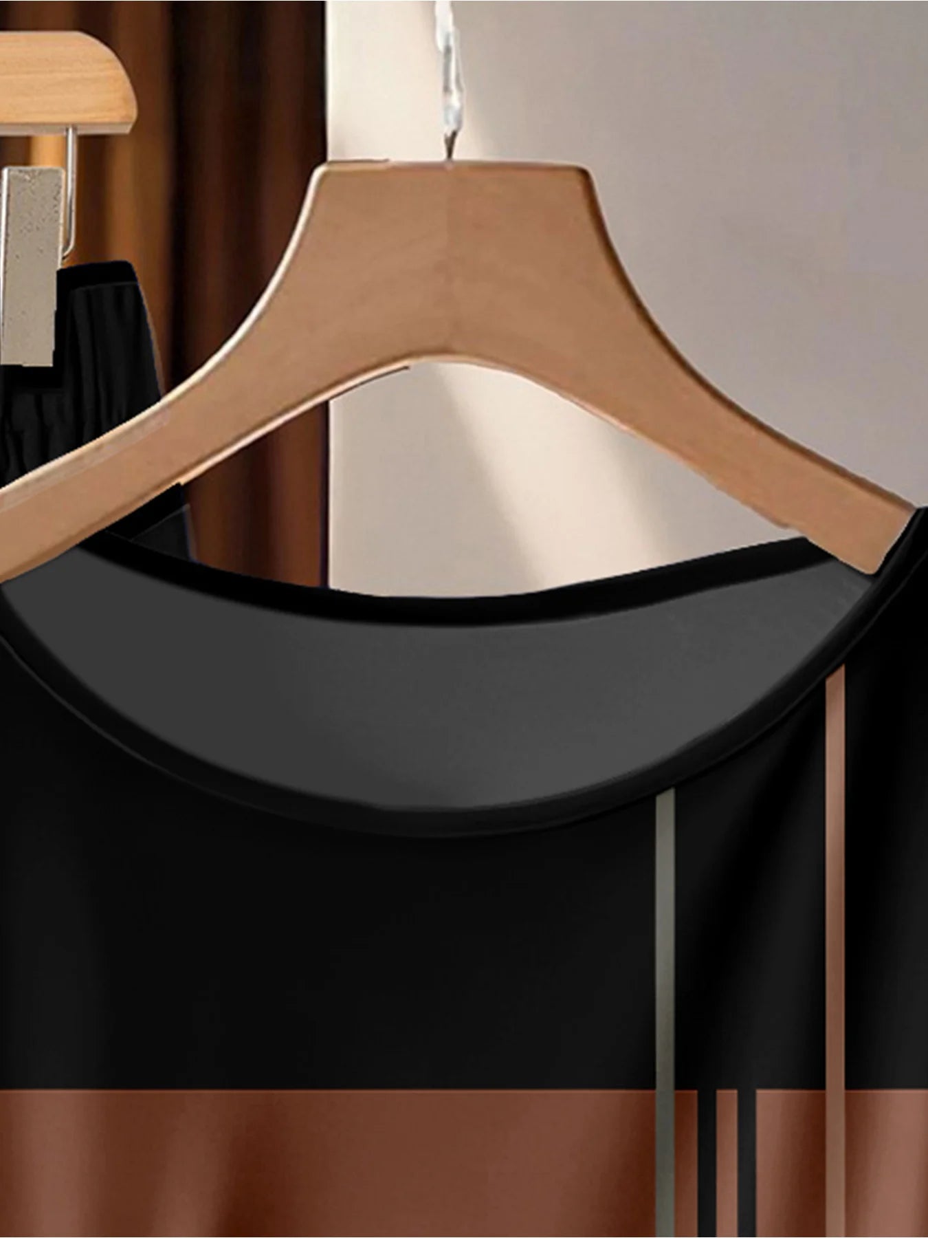 Summer casual women's plus size commuting color set, coffee striped twisted top+hanging black pants two-piece set