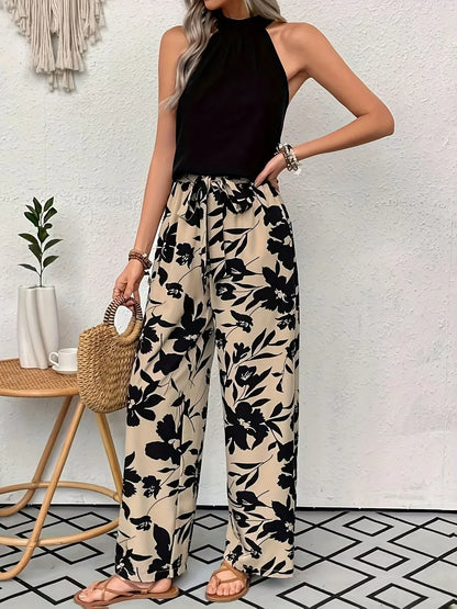 Women's 2026 Printed Wide Leg Pants Casual Elastic Waist Long Trousers Comfortable Fashion Plus Size Women's Clothing