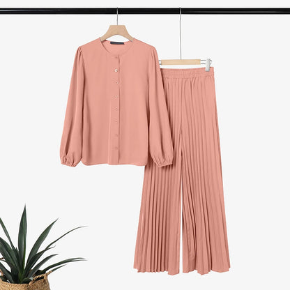 2026 ZANZEA Muslim Hijab Tracksuit Ramadan Outfits Women Pant Sets Long Sleeve Tops Wide Leg Trousers Elegant Solid OL Work Suit