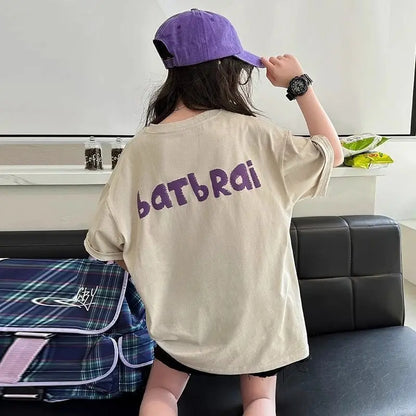 Girls Summer T-Shirt Short Sleeve 100% Cotton Kids Casual Tee 2026 New Stylish Cool Design for Big Girls Hot Weather Wear