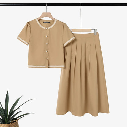 2026 ZANZEA Elegant Women Short Sleeve Patchwork Shirt Midi Dress Sets Summer 2 Pieces Sets Stylish OL Work Outfits Skirt Suit