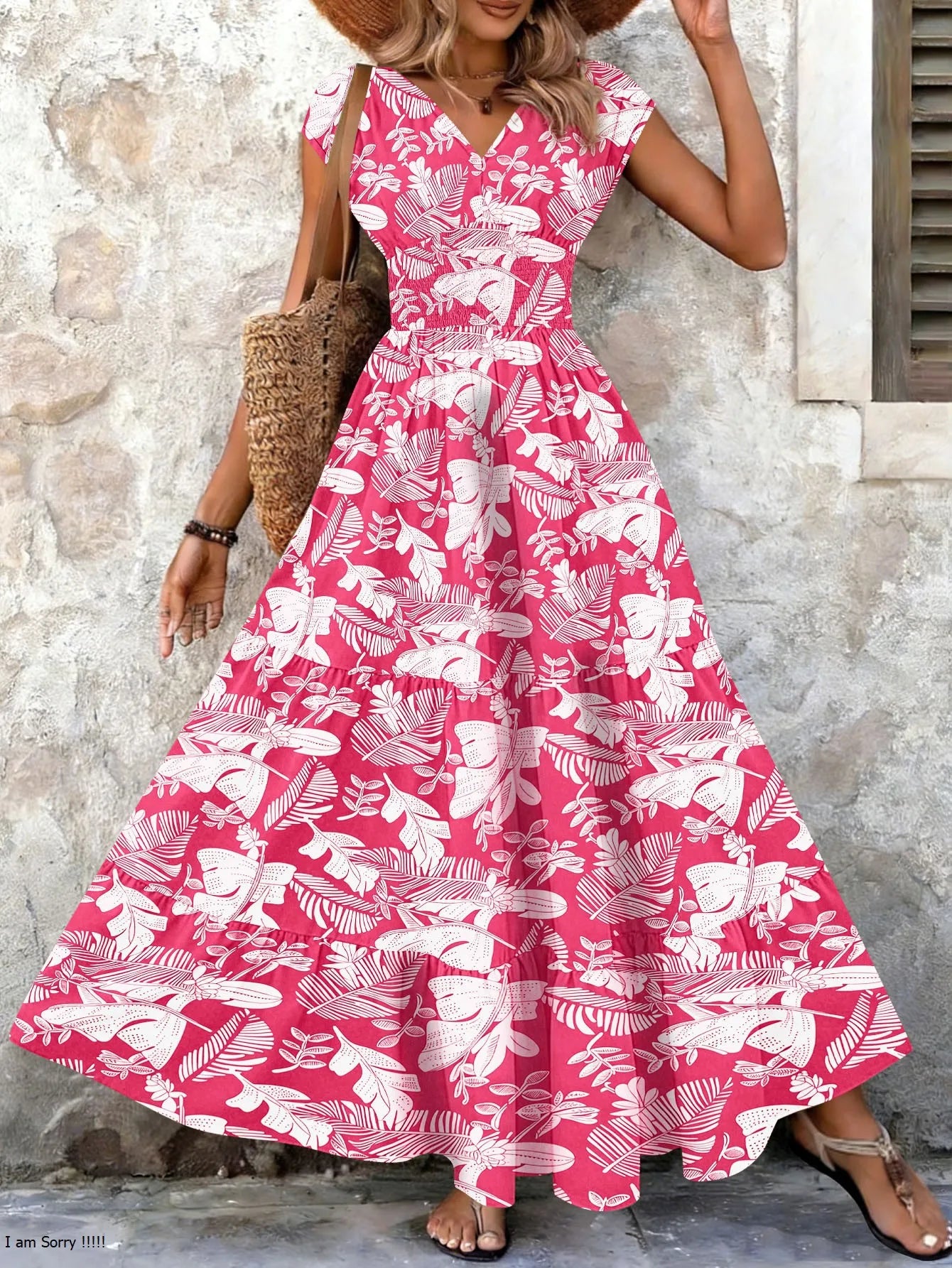 2026 Vintage Floral Print Dress Elegant V-Neck Short Sleeve Long Women's Fashion Retro Gown
