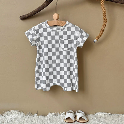 Summer Hot Newborn Baby Girl Clothes Summer Romper Sleeved Home Clothing Jumpsuit Chessboard pattern Toddler Bodysuit