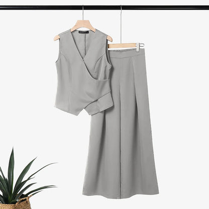 ZANZEA Women Casual Chic 2-Piece Pant Sets Sleeveless Wrapped Tops & Wide Leg Pants Matching Sets Office Lady Work Wear Co-ords