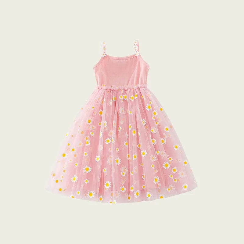 Humor Bear Summer New Children Suspenders Puff Princess Dress Little Daisy Flower Mesh Baby Girls Beach Dress