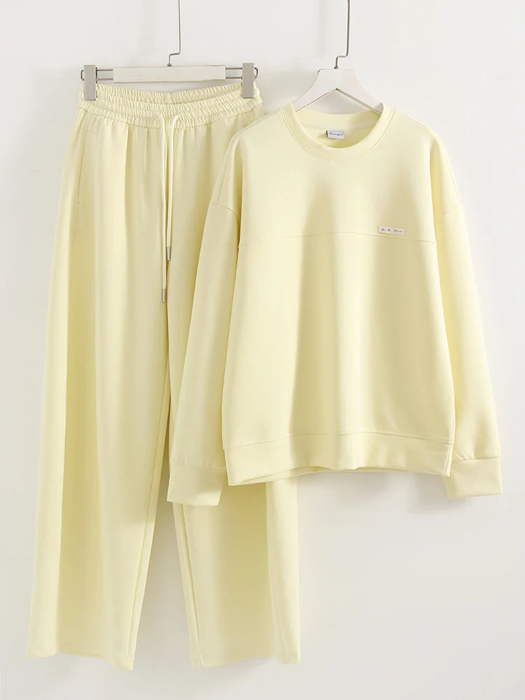Women Two Piece Sets Pants Outfits Fall Oversize Blue Tracksuits Sweatshirts And Sweatpants Butter Yellow Sets Suits For Women