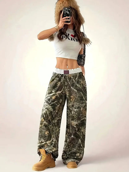 Ladies' Casual Camouflage Printed Wide-Leg Pants Are Comfortable to Wear and Suitable for Daily Travel
