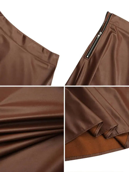 Women's Elegant OL Long Saias 2023 Fashion Solid Mujer Faldas ZANZEA PU Leather Maxi Skirts Casual High Waist Zipper Jupe Femme