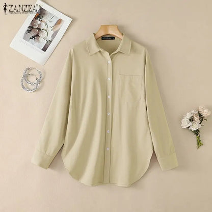 ZANZEA Woman Rounded Hem Long Shirts Casual Turn-Down Collar Long Sleeve Button Up Blouses Autumn Solid Chemise Femme Streetwear