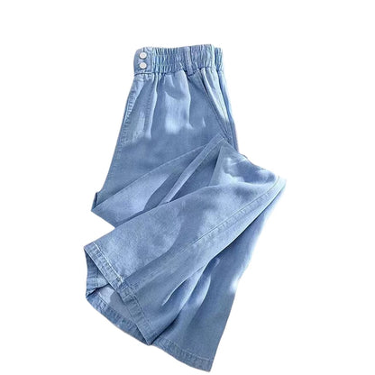Cara CLUB plus Size Silk Denim Pants Women Summer Loose Wide Leg Straight Cut Trousers Pear Body Shape Commute Style Korean V...