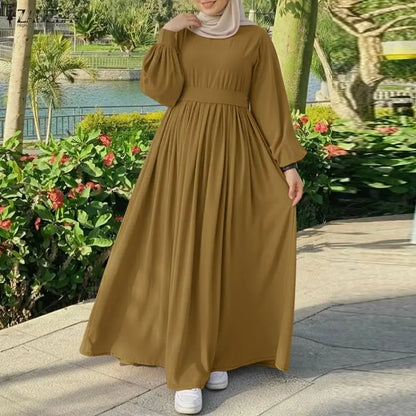 2026 ZANZEA Fashion Muslim Abaya Dress Dubai Robe Women Long Lantern Sleeve Pleated Sundress Elegant Solid A Line Party Dresses