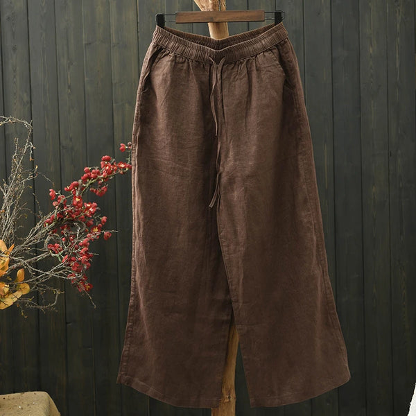 100% Linen Women Casual Trousers New Arrival 2026 Spring Vintage Style Solid Color Loose Comfortable Female Wide Leg Pants M2417