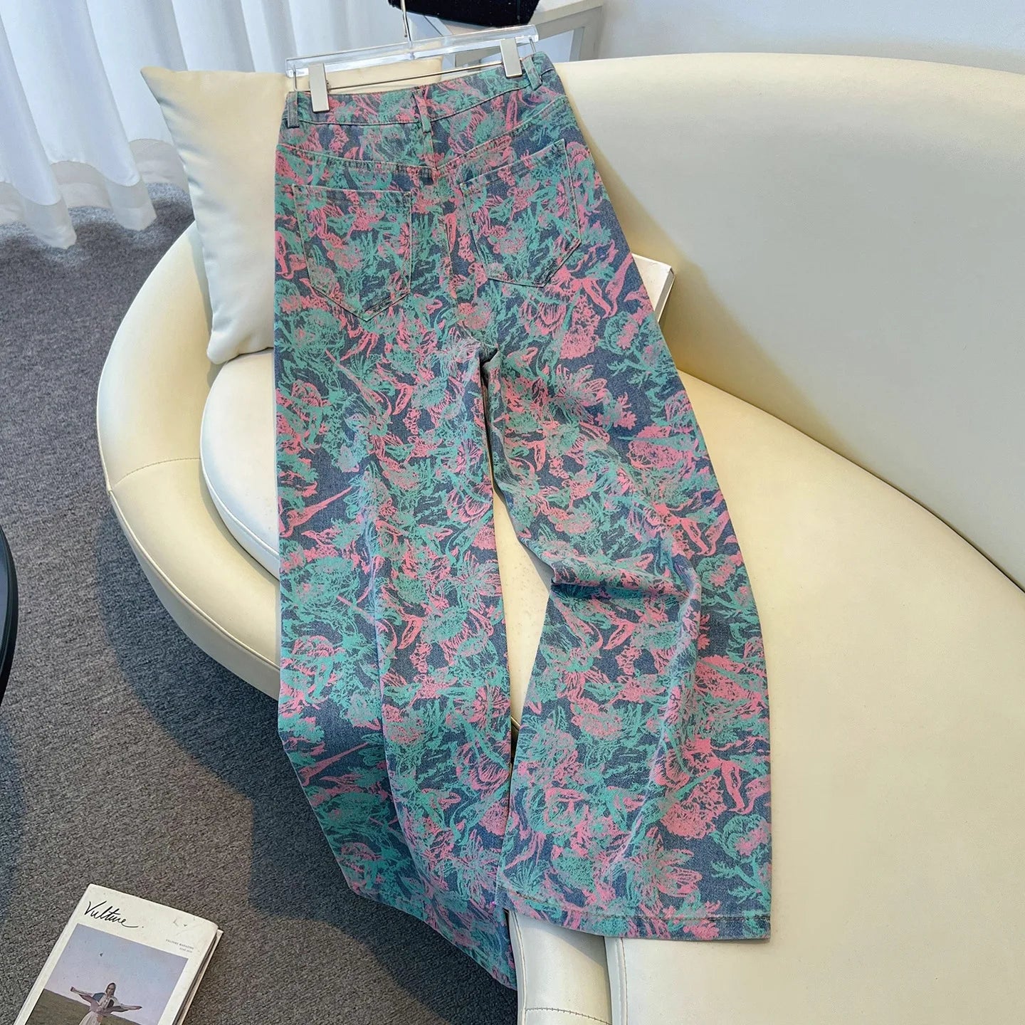 Fashionable Women's Printed Wide-Leg Jeans, New Spring/Fall High-Waisted Denim Trousers, Asian Sizes S–XXXL.