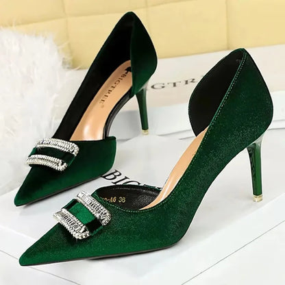 Women 10.5 cm Heels Rhinestone Buckle Design Women Pumps Luxury And Noble Banquet Shoes Stiletto High Heels Women Shoes Fashion