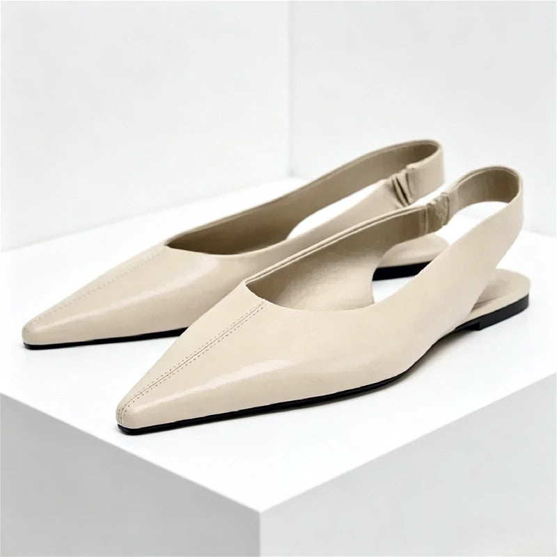 Black Patent Leather Ballet Flats Women Sexy Pointy Toe Slingback Soft Leather Flat Sandals Comfortable Office Shoes for Women