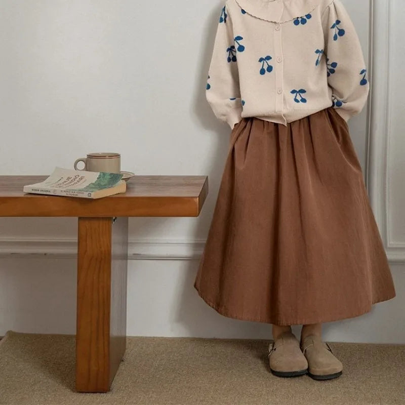 Kids' Pleated Mini Skirt for Tween Girls 2025 Autumn Season Korean Style Simple Design Versatile for School Outdoor