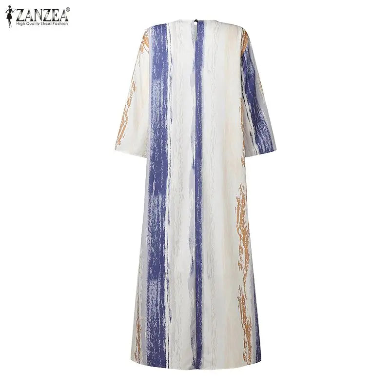 ZANZEA Fashion Casual O Neck Long Sleeve Printed Dress Muslim Dresses Abaya Women Summer Sundress Robe Femme Loose Vestidos