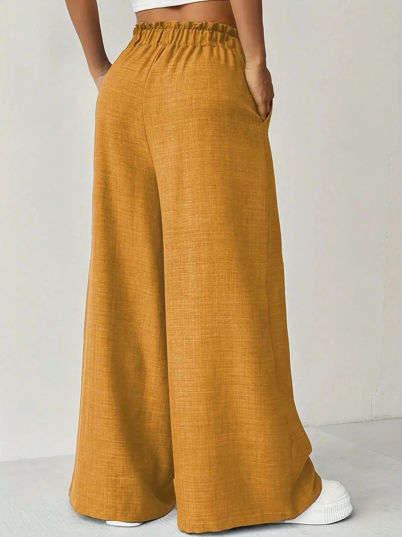 Fashionable and Comfortable Summer Versatile Solid Color High Waist Slim Fit Wide Leg Pants, Long Pants, Women's Clothing