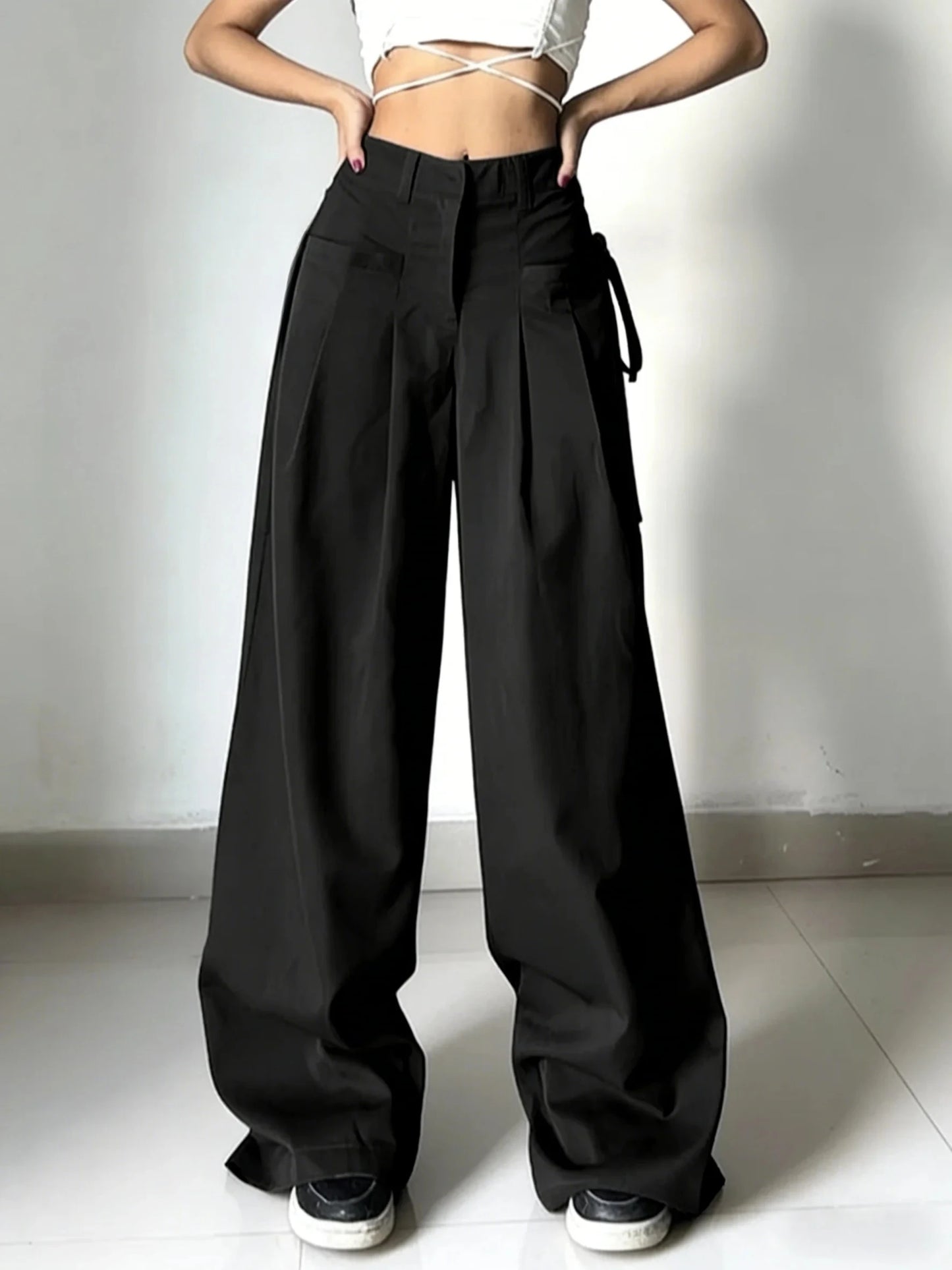 Office Chic High Waist Wide Leg Suit Pants, Loose Fit Casual Trousers for Commute
