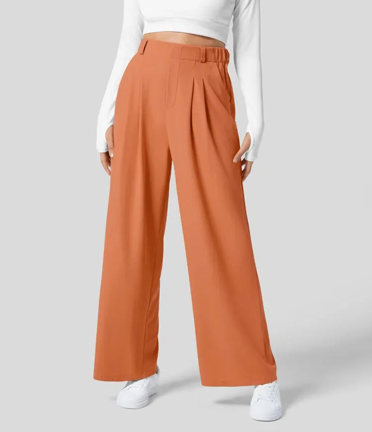 Women's trousers plaid slimming wide-leg pants with pockets high-waisted women's casual slimming wide-leg pants