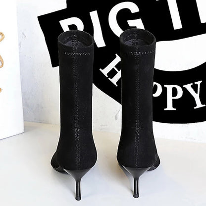 BIGTREE Shoes Suede Women's Ankle Boots Stiletto Heels Women 5.5 cm Sharp Pointed Women's Boots Fashion Short Boots Autumn Shoes