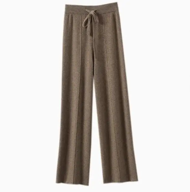 Women Pants Full Length Elastic Waist Knitted Pant Haigh Waist Wide Leg Autumn Winter Warm Stretch Trousers Casual Korean Pants