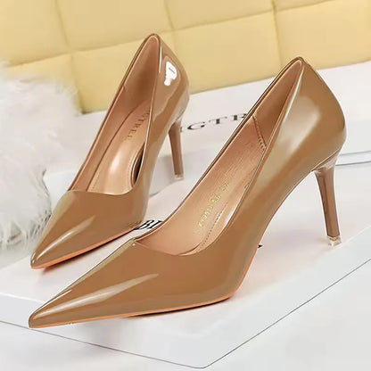 BIGTREE Shoes Patent Leather Women 7.5 cm 10.5 Heels Fashion Women Pumps Stiletto Heels Lady Shoes Large Size Sexy Party Shoe