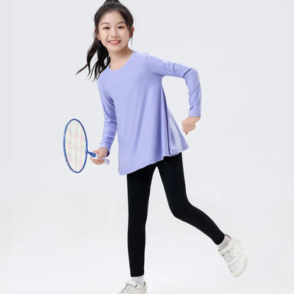 2pcs new kids running yoga shark pants sports quick-drying long sleeve set girls fitness dance clothes