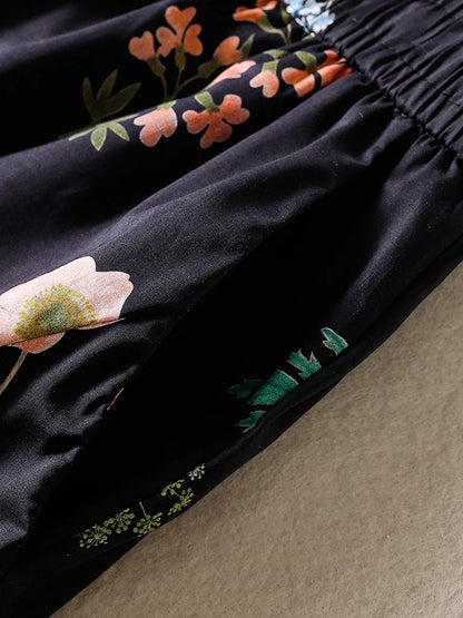 High Waist Wide Leg Printed Casual Pants Summer Thin Large Size Versatile Loose Fit Nine Points Pants Ladies Casual Trousers