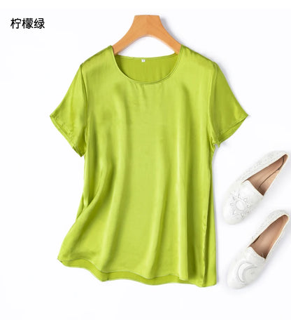 ZVAQS 100% Mulberry Silk T Shirts Woman Elegant Satin T Shirt 27 Colors High Quality Silk Summer Tops 2025 Women Clothing Топ