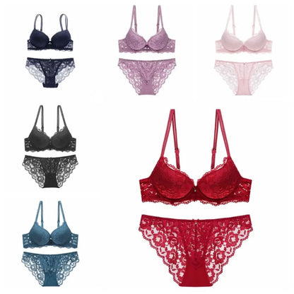 Sweet Mesh Lace Flower Bra Bowknot Low Waist Bra Panties Set Lingerie Intimates Push Up Bra Women Women