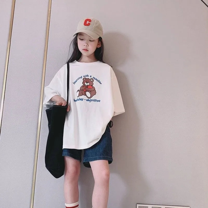 Girl's Vintage Denim Shorts 2026 Summer New Lightweight Casual Wear Out Pants for Kids