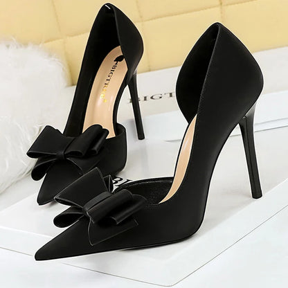 BIGTREE Shoes Bowknot Women Pumps Fashion High Heels Women Shoes Sexy Party Shoes Stilettos Office Shoes Silks Satins Lady Heels