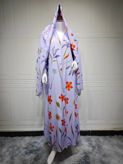 Eid Scarf Abaya Women 2 Piece Set Elegant Muslim Jalabiya Long Cardigan Dress Dubai Style Morocco Caftan for Ramadan Party Arab