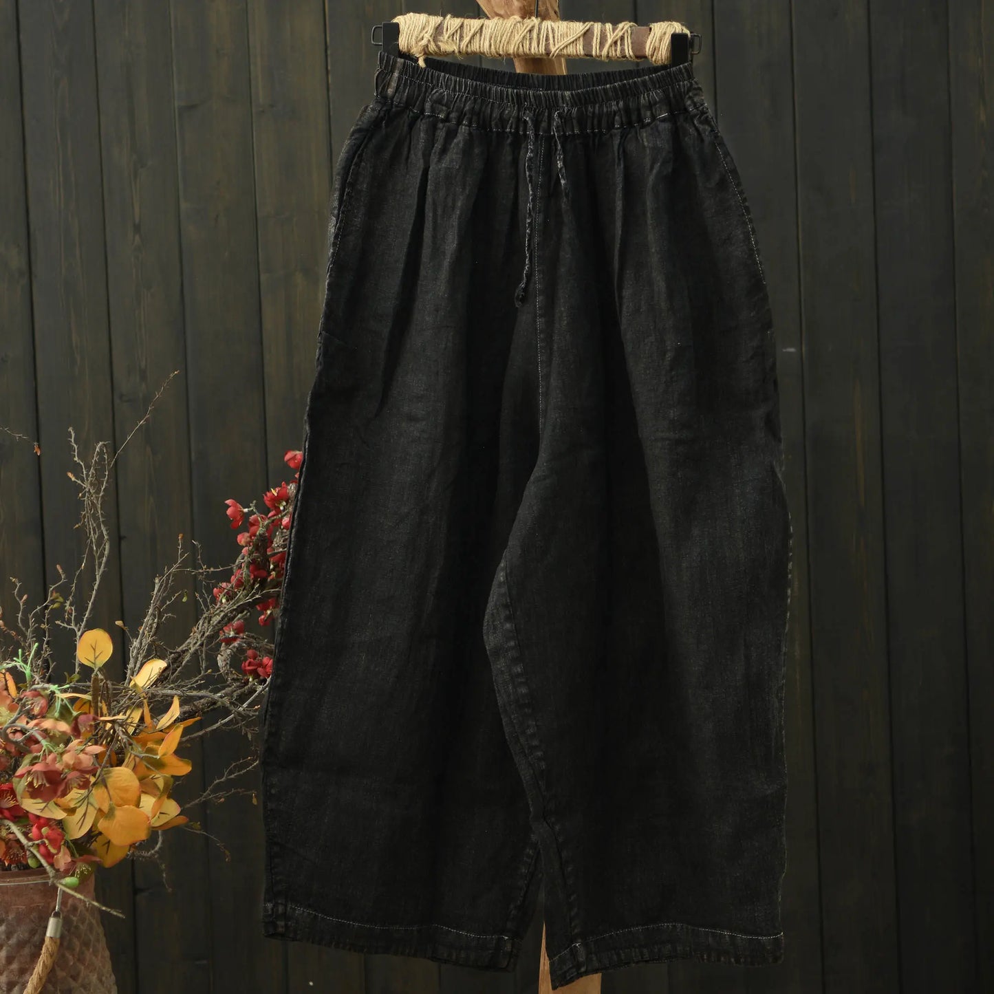 100% Linen Women Casual Harem Pants New 2026 Summer Vintage Style Striped Loose Comfortable Female Ankle-length Pants M2406