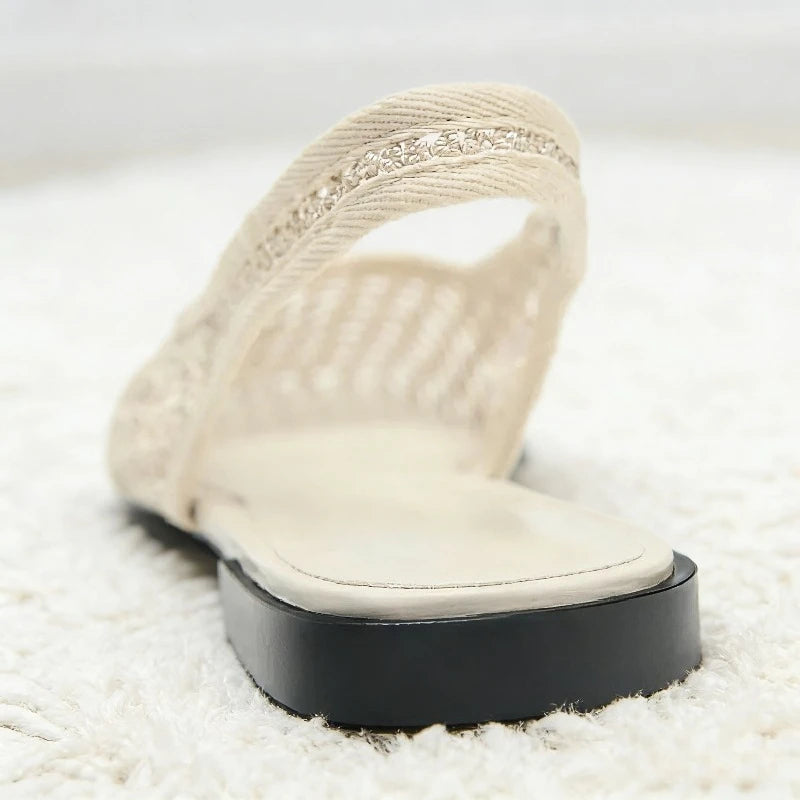 Mesh Weave Cutout Flat Sandals Women Summer 2026 Light Comfortable Slingback Flats Shoe Designer Luxury Beach Sandals Breathable
