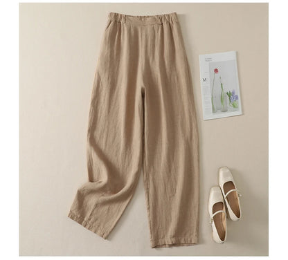 Cotton Linen High Waist Casual Pants Women's Summer New Korean Style Fashionable Elegant Design Sense Loose Straight Leg Pants