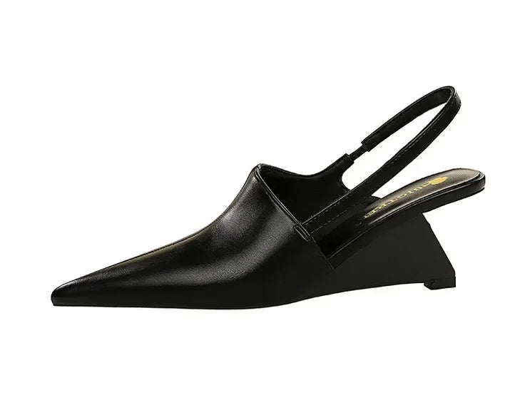 Wedge Strange Style High Heels Women Sexy Pointy Toe Backstrap Sandals Covered Head Design Party Dress Mules Shoes Women Pumps