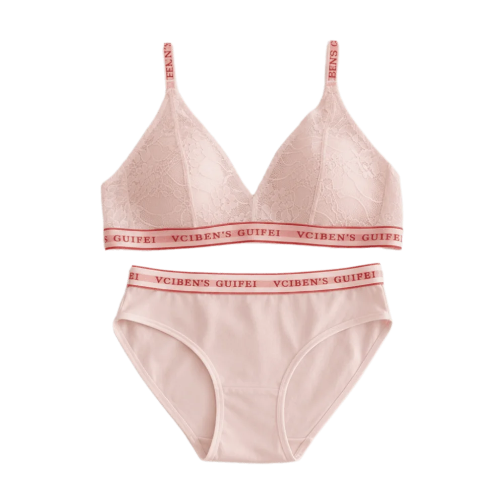 Bra Suit Letter Design Lingerie Set Deep V Wireless Women Underwear Suit Lace Color Blocking Bra Panties Set Gift