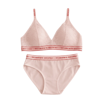 Bra Suit Letter Design Lingerie Set Deep V Wireless Women Underwear Suit Lace Color Blocking Bra Panties Set Gift