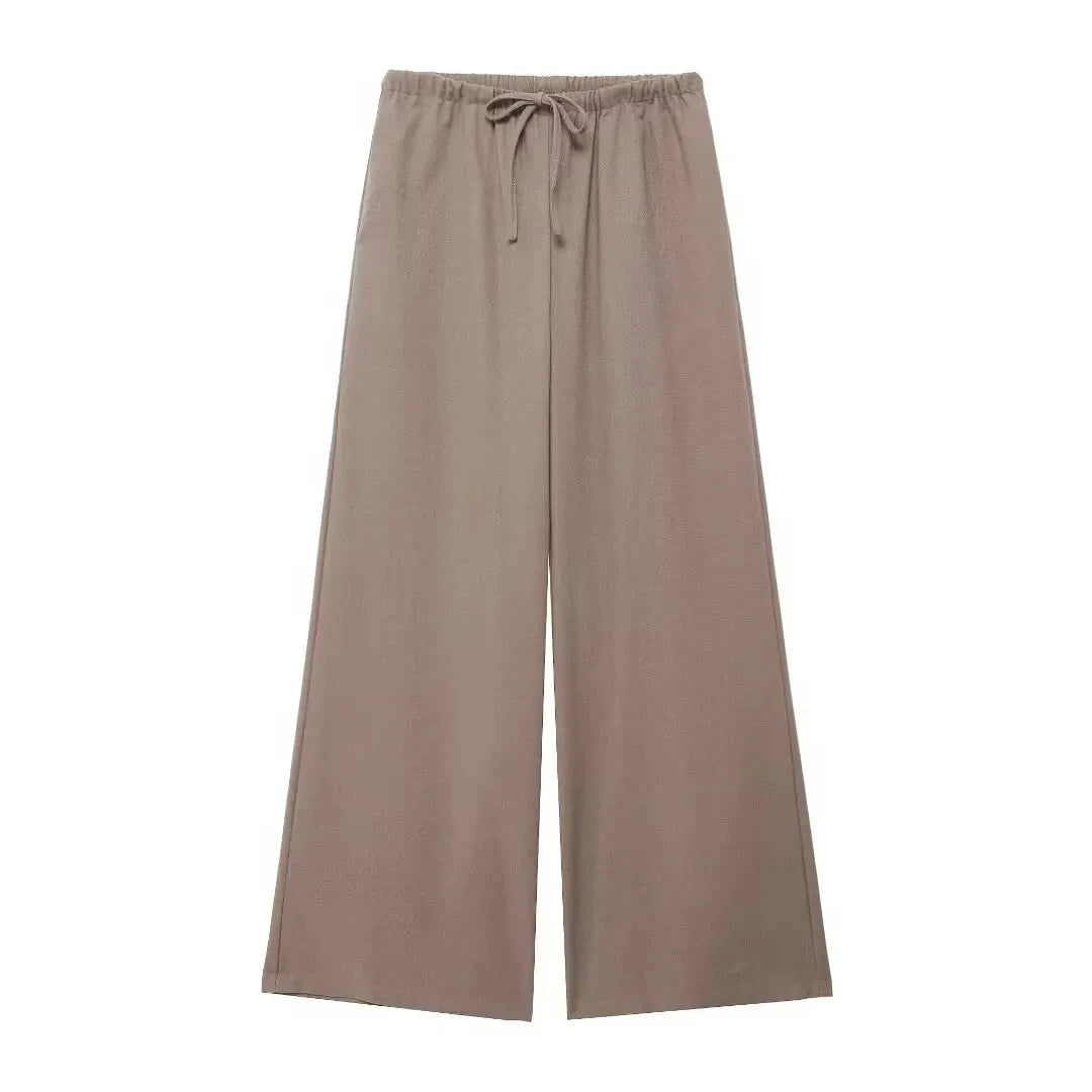 HH 2025 Spring Women Fashion Linen Suits New Solid Cardigan Kimono Top + Versatile Outerwear Female Wide Leg Long Pant