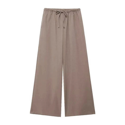 HH 2025 Spring Women Fashion Linen Suits New Solid Cardigan Kimono Top + Versatile Outerwear Female Wide Leg Long Pant