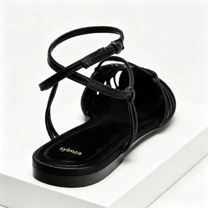 Fashion Woven Ankle Strap Flat Sandals Women Summer Light Comfortable Beach Shoes Hollow Out Design Gladiator Sandals for Girls