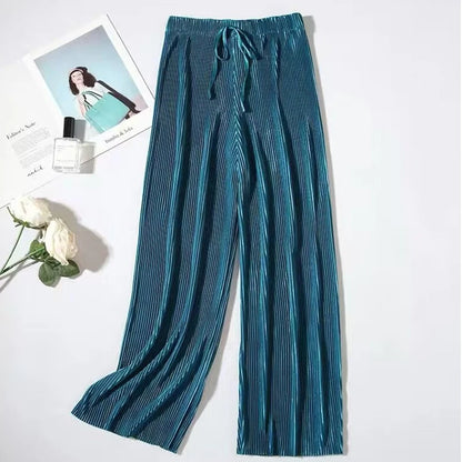 2025 New Women's Summer Thin High-waist Korean Style Non-iron Pleated Straight Leg Solid Loose Drape Wide-leg Pants Dropshipping