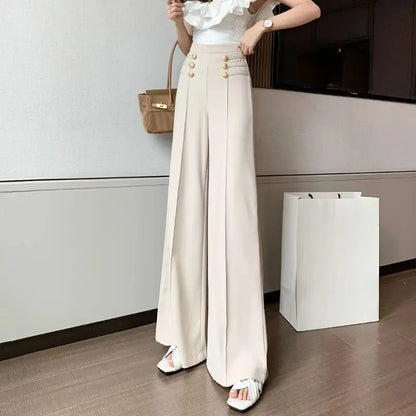 Fluid Work Cooling Buttons Pants for Women Autumn Casual Classic Aesthetic Trends 2025 Original Outfits 90s G Xxl Woman Trousers