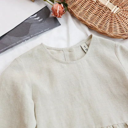 Girls' Linen Princess Dress 2026 Autumn New Children O-neck Long-Sleeve Ruffle Viscose And Linen Dresses Baby Kids Clothing TZ64
